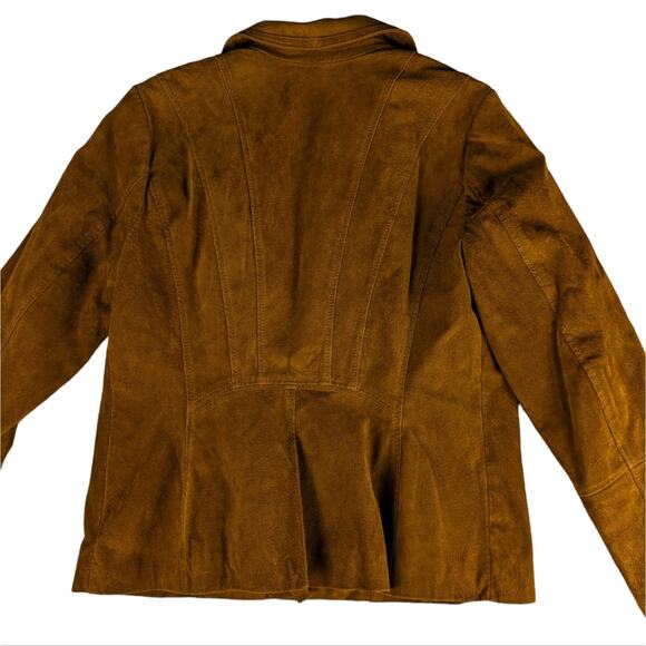Isaac Mizrahi Camel Brown Suede Leather Asymmetrical Zip Moto Jacket - Size 10 - Picture 5 of 8
